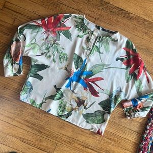 Zara tropical floral print satin top